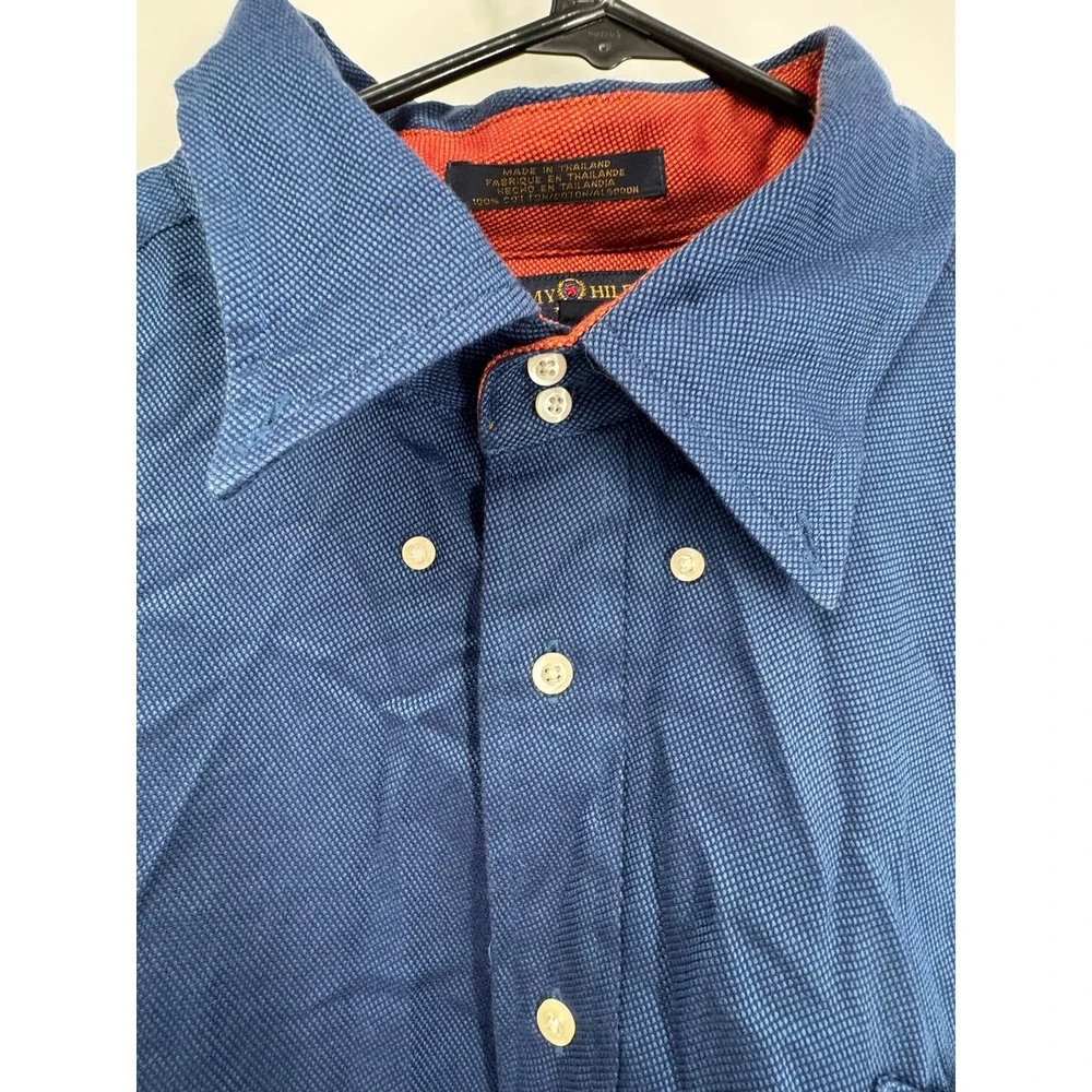 Tommy Hilfiger Button Down Shirt Mens XXL Blue Cotton Lion Crest Logo Casual‎